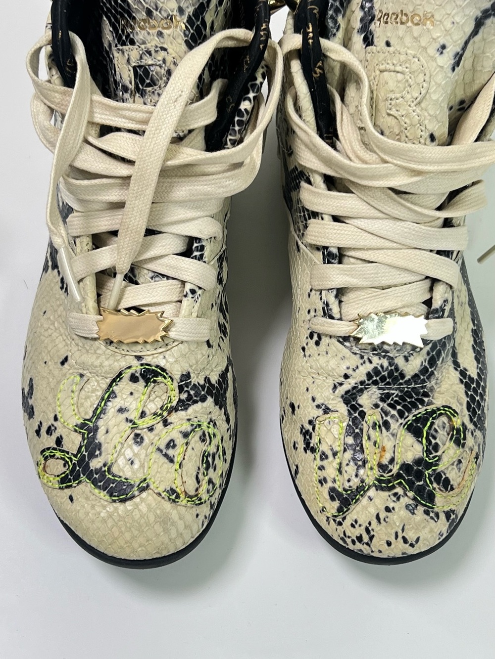 Reebok Women’s Cream and Black Snake-Print High-Top Sneakers